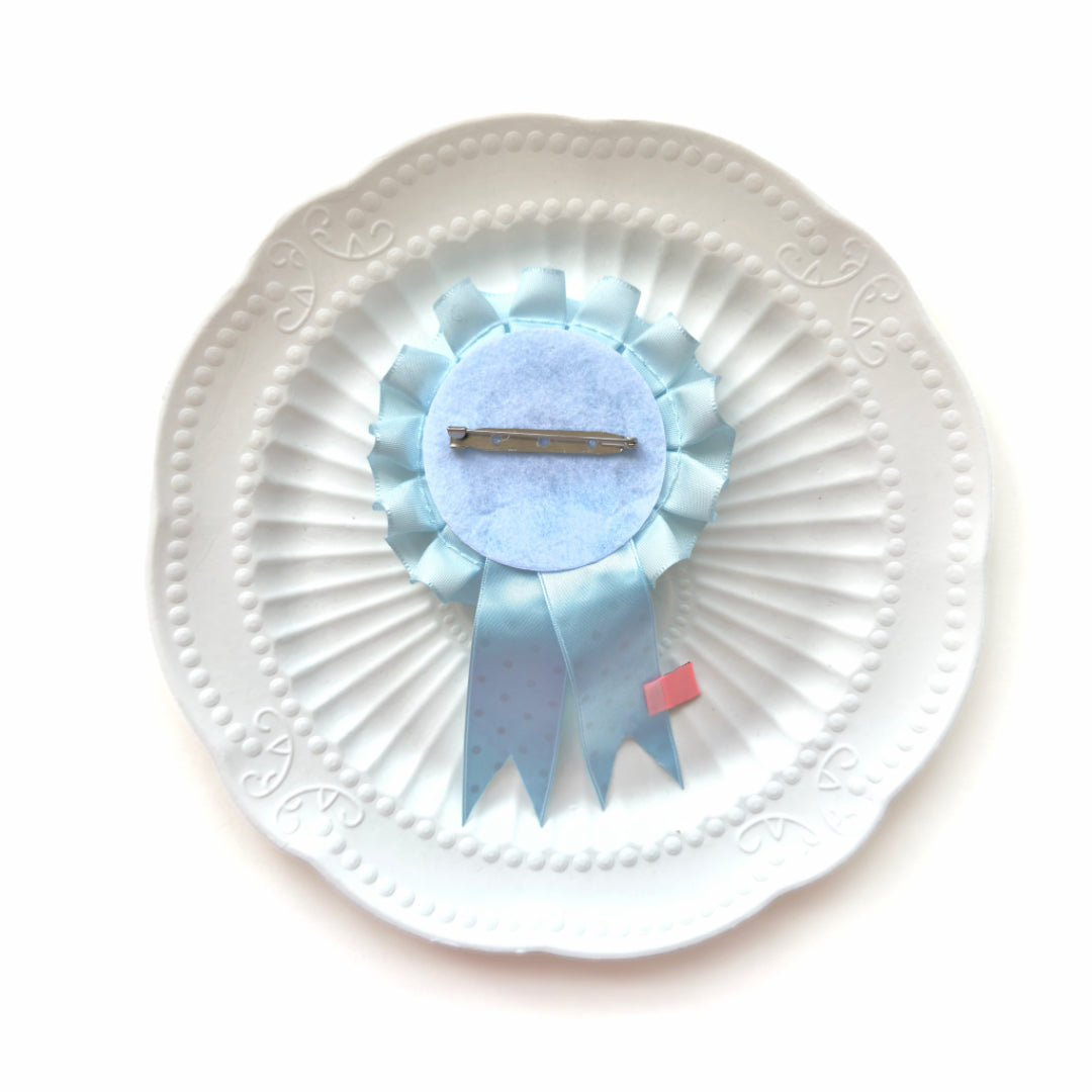 Kawaii Cookie Rosette Brooch | Blue Ribbon Biscuit Badge | Whimsical Bakery Accessory | Cute Handmade Gift