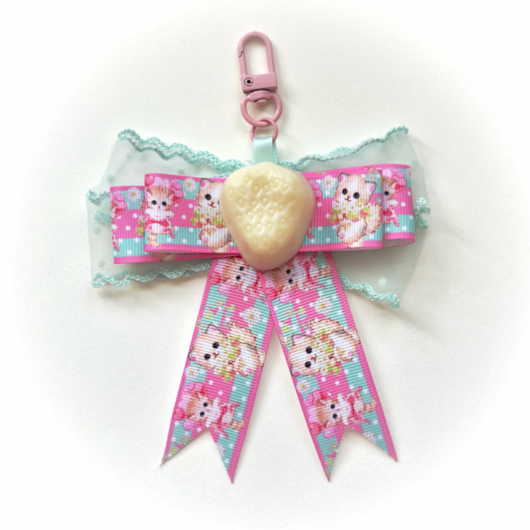 Whimsical Handmade Kawaii Kitten Rosette Brooch | Pastel Ribbon | Hair clip | Keychain | Bag charm