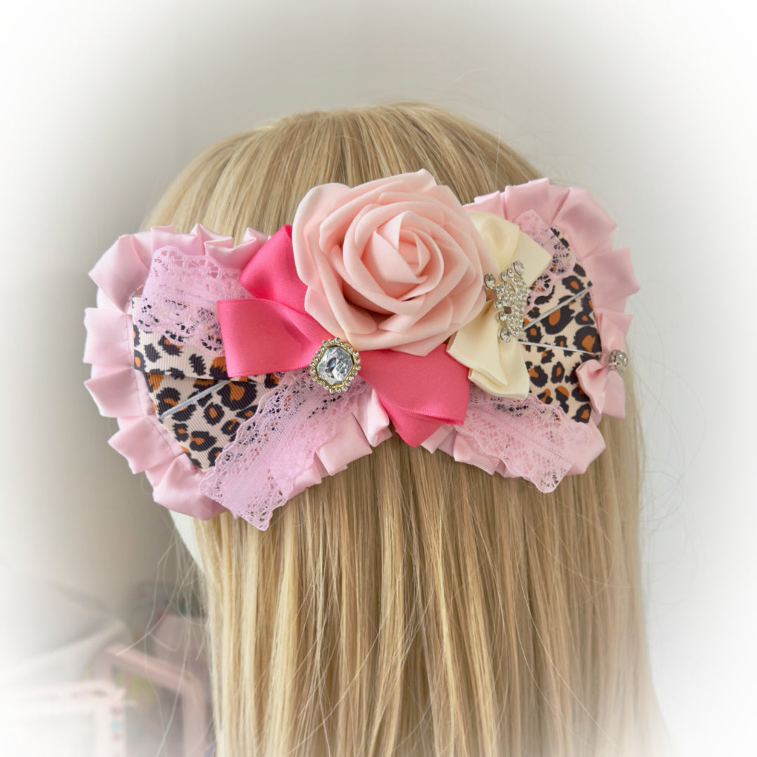 Handmade Gyaru Leopard print bow hair clip