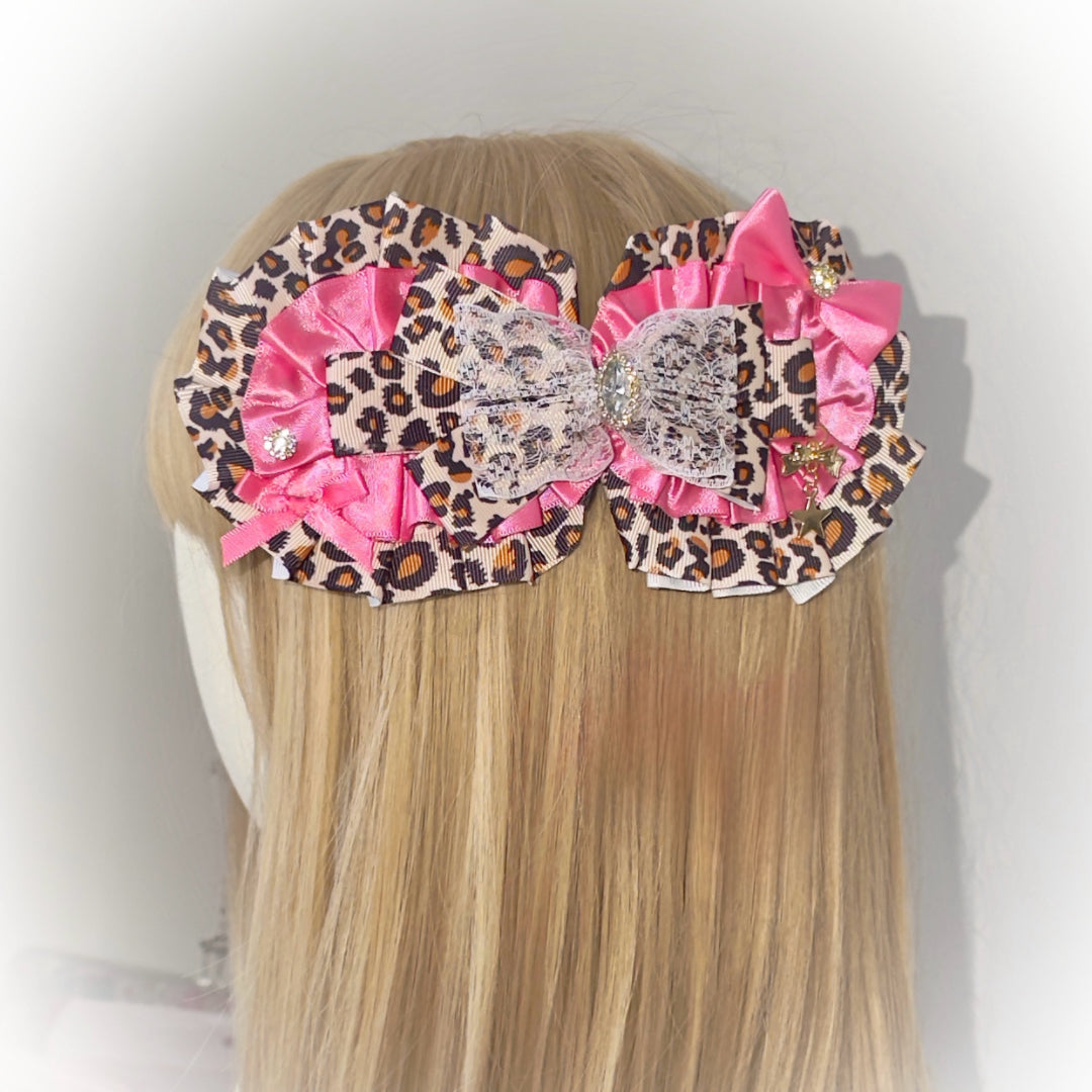 Handmade Gyaru Leopard print bow