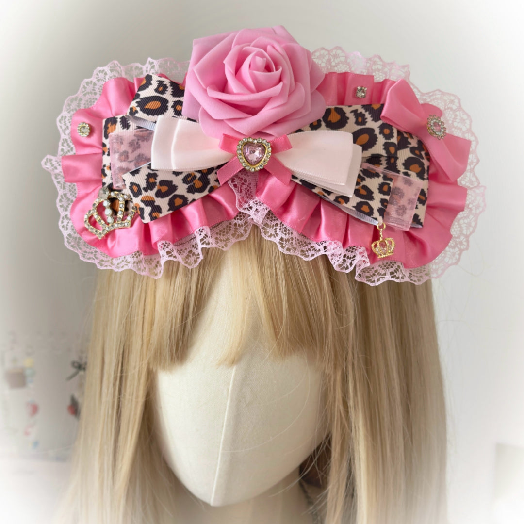 Handmade Rose Leopard print bow hair clip