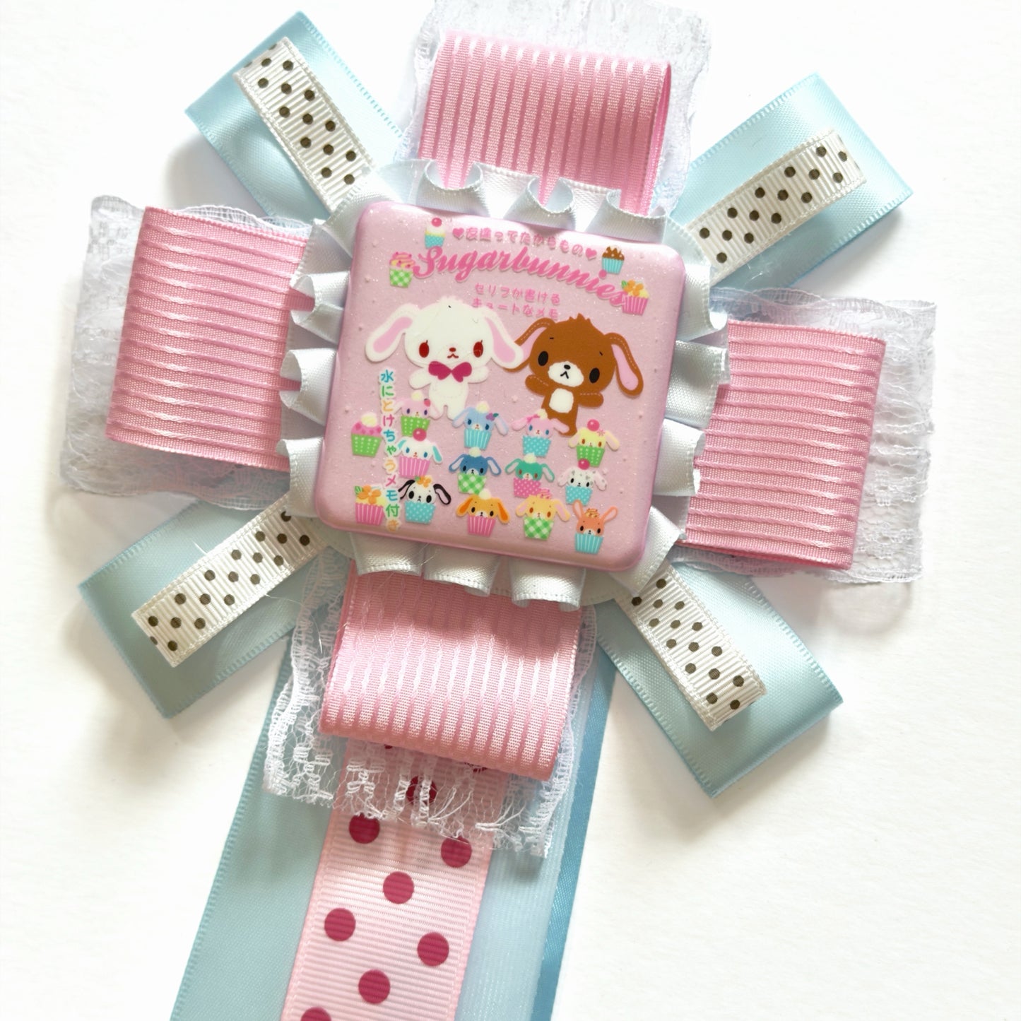 Kawaii Rosette Brooch Pin – Handmade Sugar Bunny Pastel Ribbon Badge Sweet Lolita Fairy Kei Harajuku Accessory
