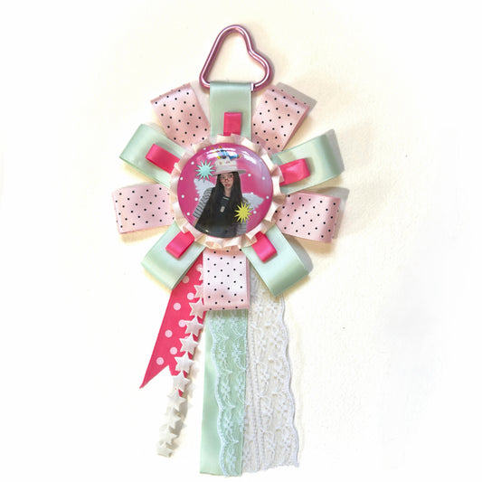 NewJeans Inspired rosette, Handmade Kpop Rosette Keychain, Idol Photo Badge Holder, Y2K Kawaii Ribbon Brooch