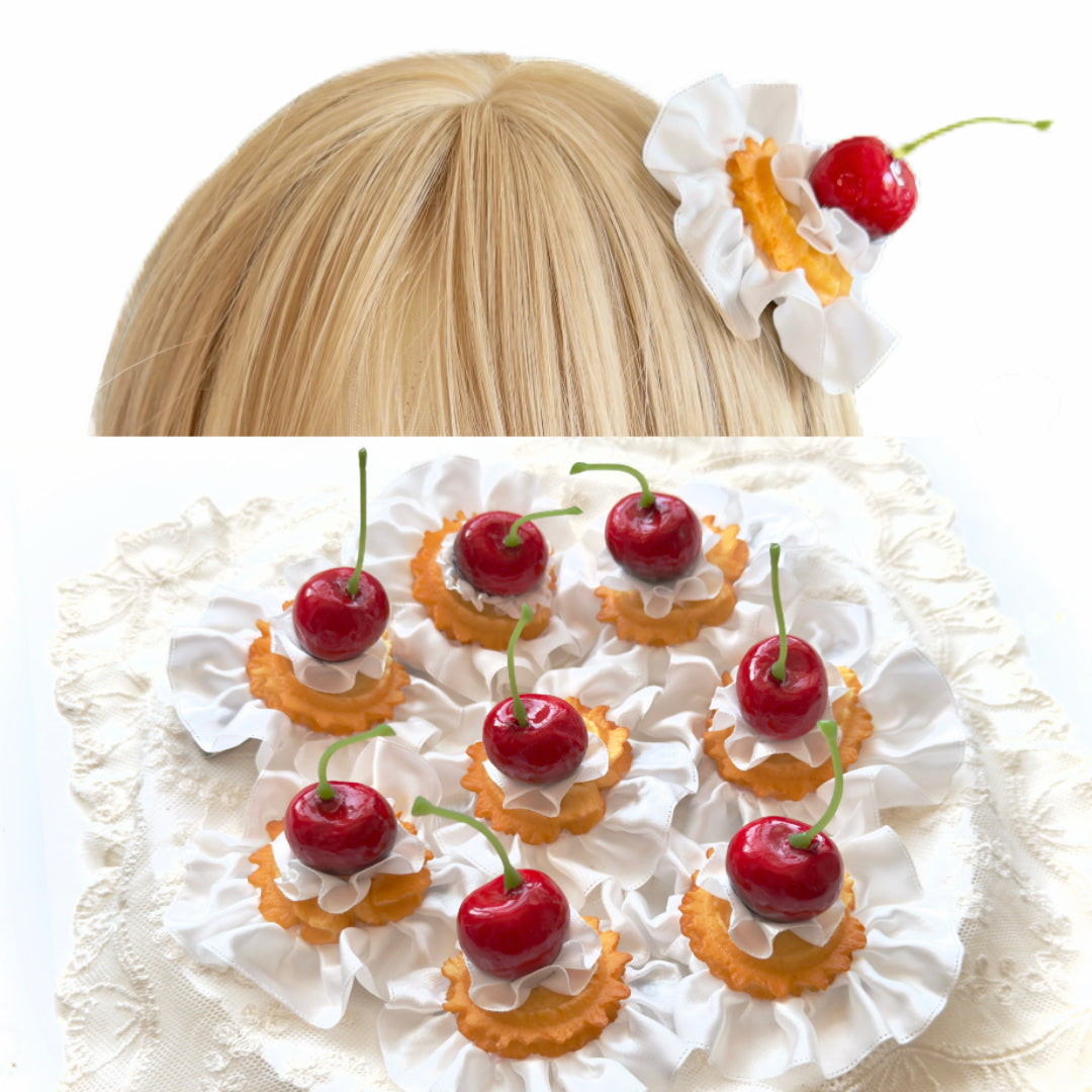 Cherry Pastry Hair Clip | Handmade Kawaii Bakery Barrette | Sweet Lolita Hair Accessory | Cute Food Hair Clip