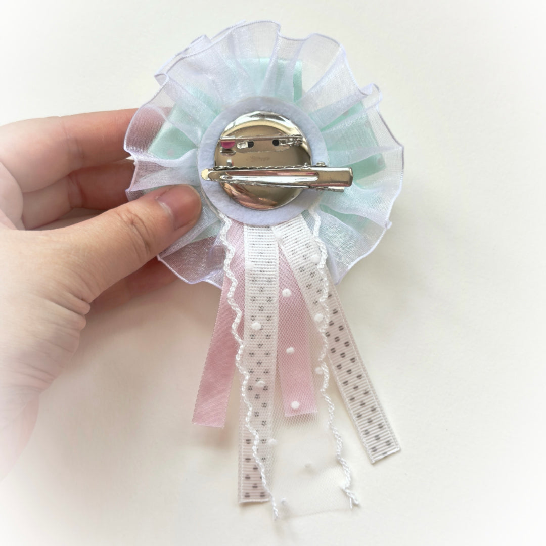 Whimsical Handmade Kawaii Kitten Rosette Brooch | Pastel Ribbon | Hair clip | Keychain | Bag charm