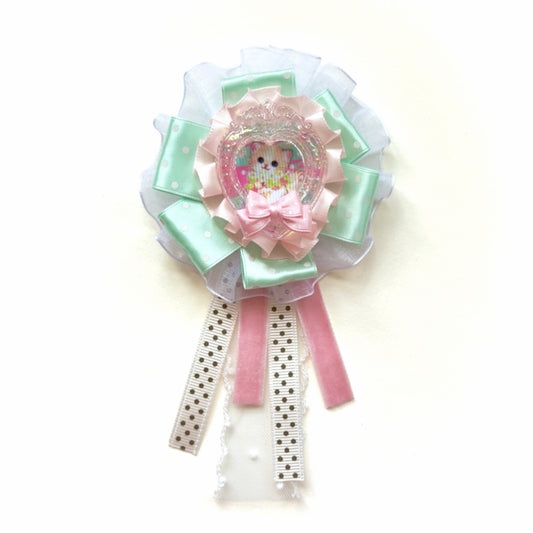 Whimsical Handmade Kawaii Kitten Rosette Brooch | Pastel Ribbon | Hair clip | Keychain | Bag charm