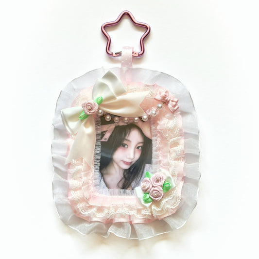 Handmade Vintage Pink Lace Rose Photocard Holder