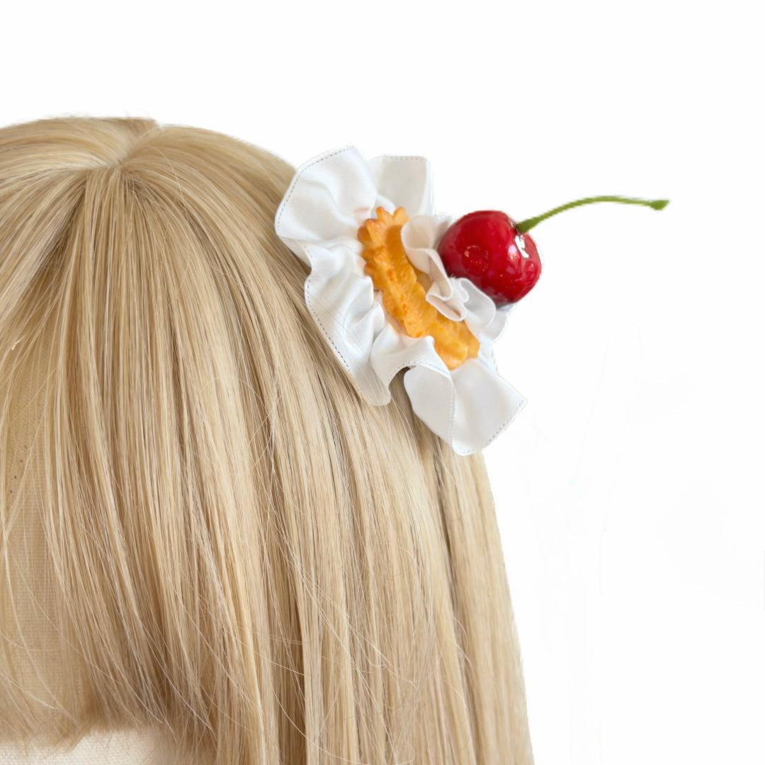 Cherry Pastry Hair Clip | Handmade Kawaii Bakery Barrette | Sweet Lolita Hair Accessory | Cute Food Hair Clip