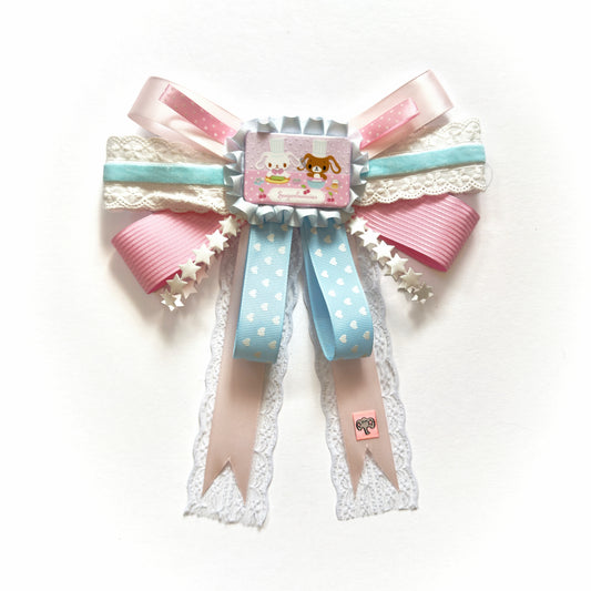 Kawaii Pastel Rosette Brooch – Handmade Sugar Bunny Ribbon Bow Pin Fairy Kei Harajuku Accessory