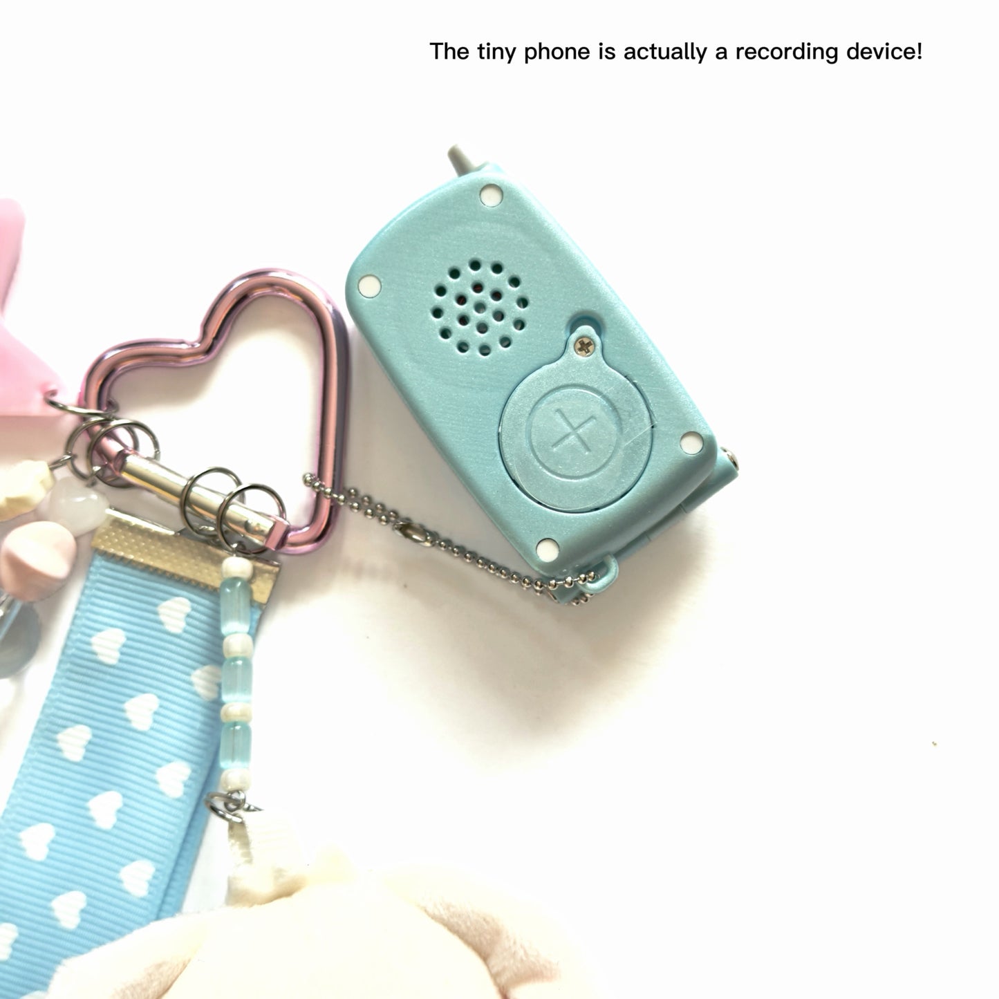Kawaii Sugar Bunny Plush Keychain with tiny phone– Cute Pink Heart Ribbon Bag Charm Fairy Kei Y2K Harajuku Maximalist Accessory