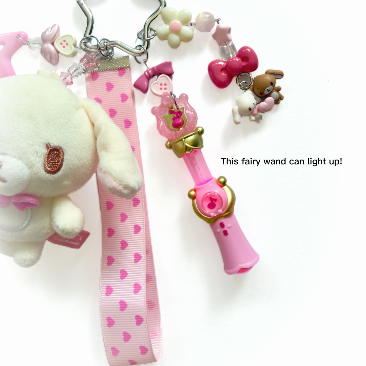 Kawaii Sugar Bunny Plush Keychain – Cute Pink Heart Ribbon Bag Charm Fairy Kei Y2K Harajuku Maximalist Accessory
