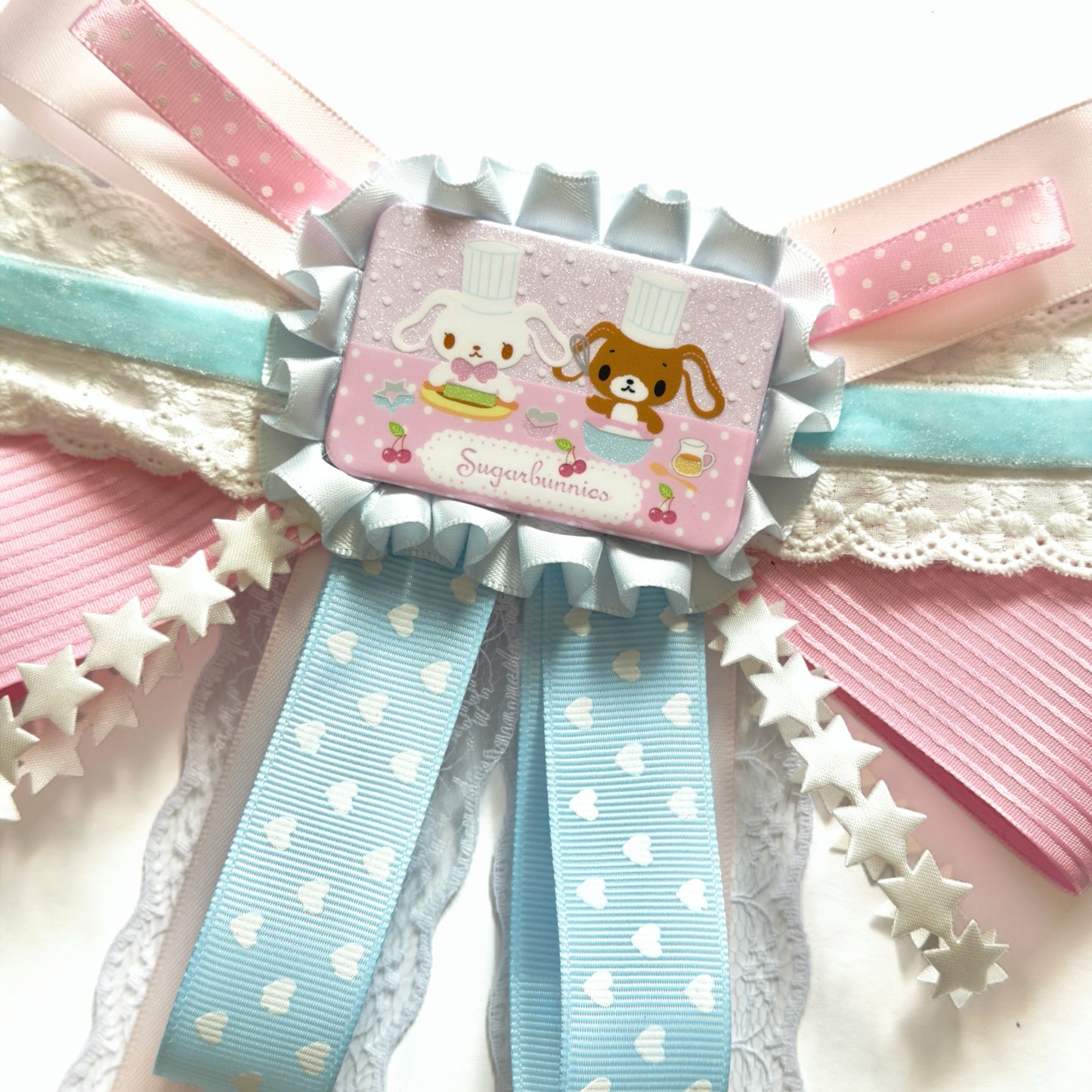 Kawaii Pastel Rosette Brooch – Handmade Sugar Bunny Ribbon Bow Pin Fairy Kei Harajuku Accessory