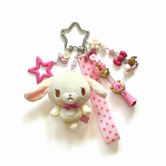 Kawaii Sugar Bunny Plush Keychain – Cute Pink Heart Ribbon Bag Charm Fairy Kei Y2K Harajuku Maximalist Accessory