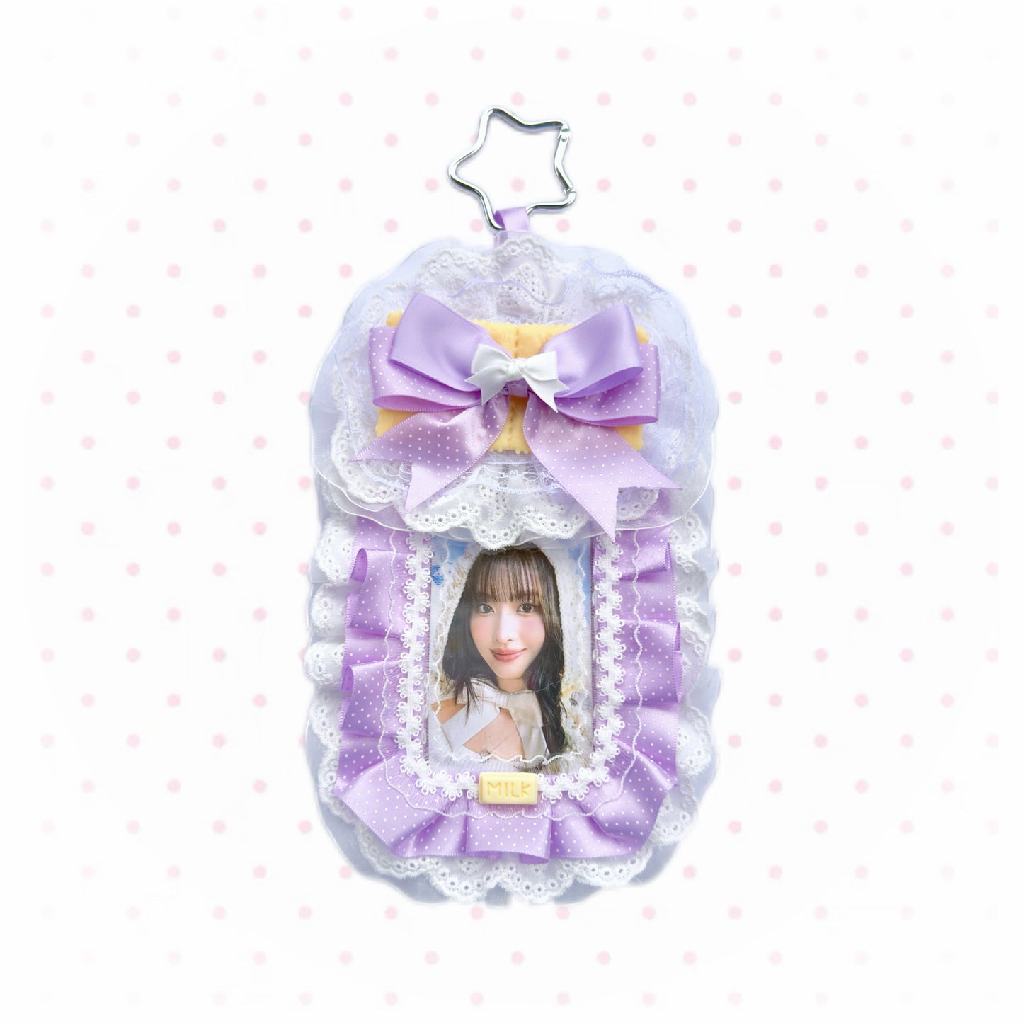 Porta Fotocard Kpop fatto a mano, Porta Carte con Fiocco in Pizzo Viola