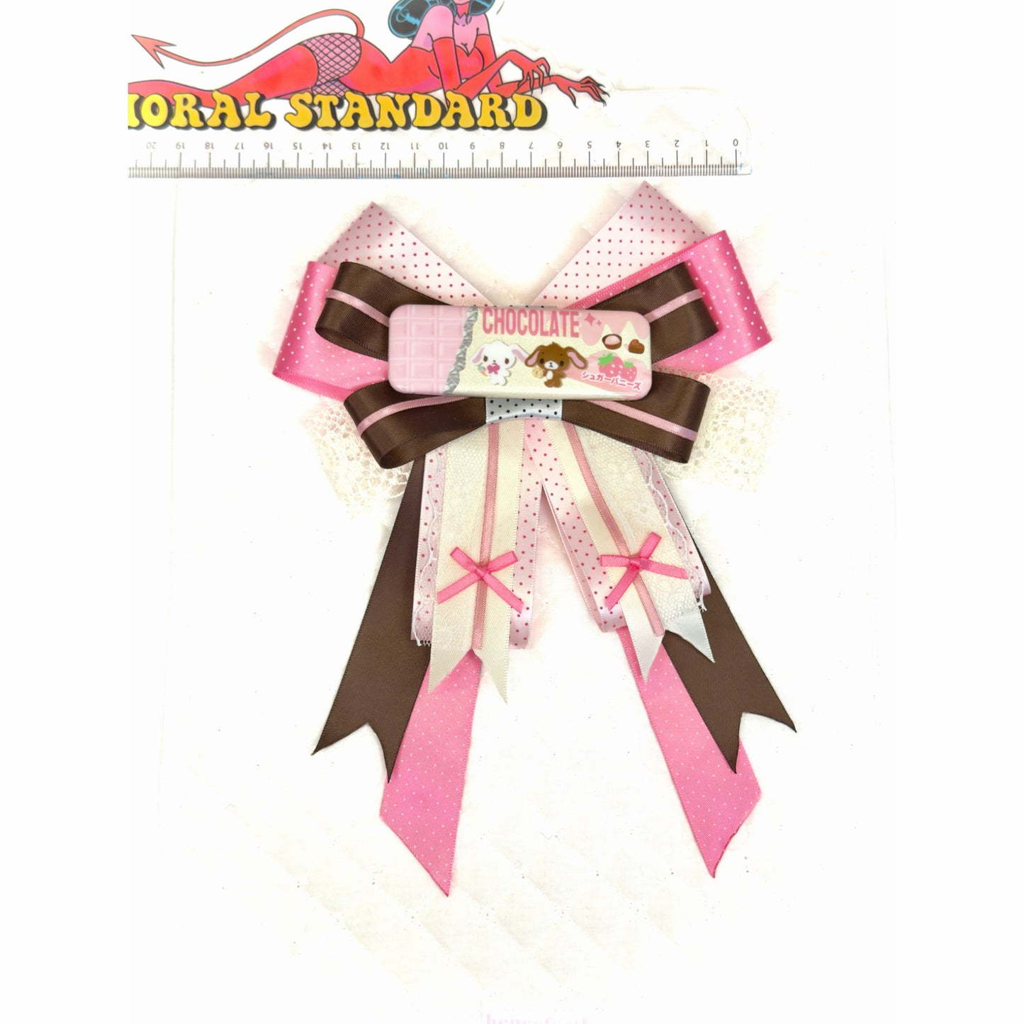 Chocolate Ribbon Bow Rosette, Handmade Kawaii Dessert Hair Accessory