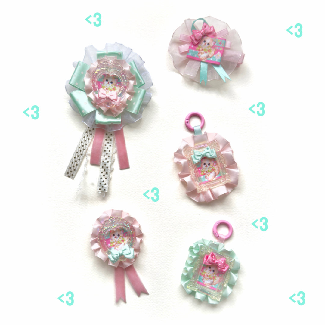 Whimsical Handmade Kawaii Kitten Rosette Brooch | Pastel Ribbon | Hair clip | Keychain | Bag charm