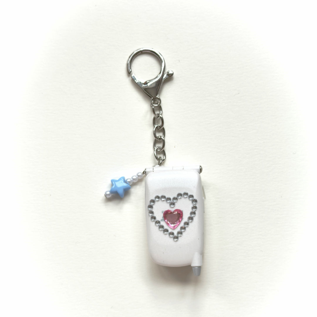 Y2K Flip Phone Keychain | Mini Retro Phone Charm | Kawaii Hiar Clip | 2000s Aesthetic Accessory