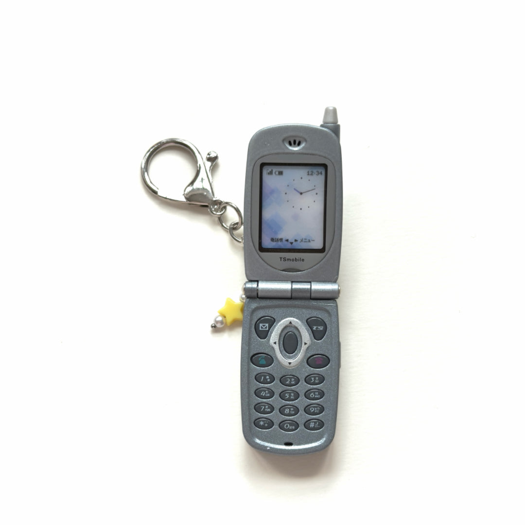 Y2K Flip Phone Keychain | Mini Retro Phone Charm | Kawaii Hiar Clip | 2000s Aesthetic Accessory